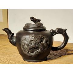 民國 紫砂堆彫 龍鳳紋文房筆洗 悲鴻賢兄帰國紀念紫砂浮彫秀棠敬