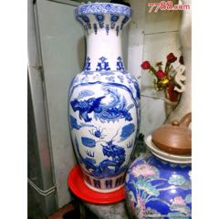 創(chuàng)匯老青花描金龍鳳大花瓶高度62，完整，如圖所示發(fā)貨_青花瓷_￥115
