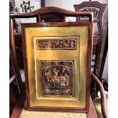 清代精品木雕鎏金花板浮雕掛屏一對(duì)(zc40220957)
