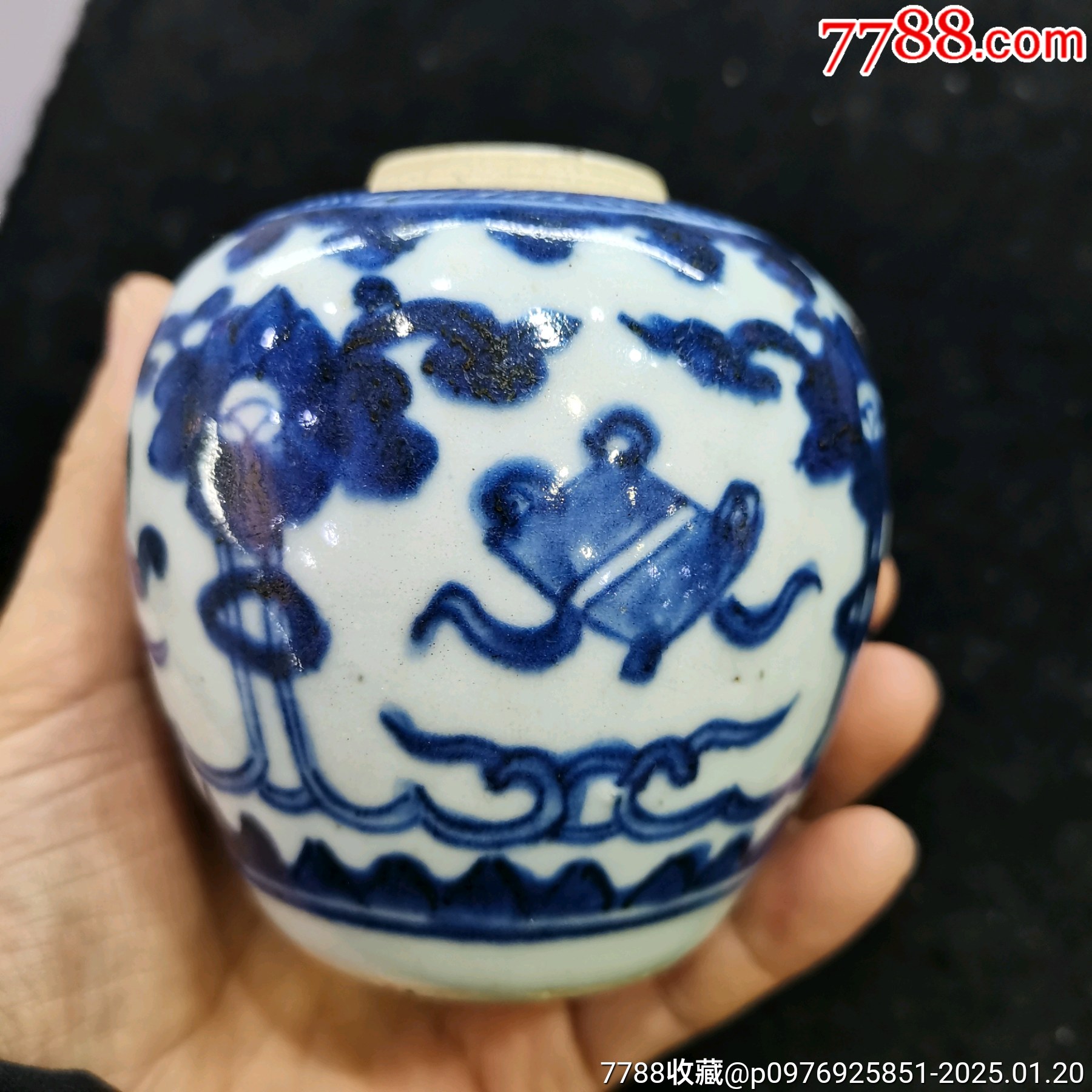 漂亮、精美的清早期八寶圖青花小罐一個_價格610元_第4張_