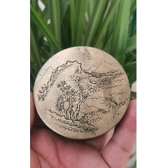 清末民國深山訪友高仕圖銅墨盒文房用品老貨真品低價出售