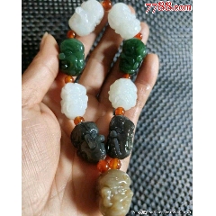 精品和田玉多寶雙面十八羅漢手串手持_