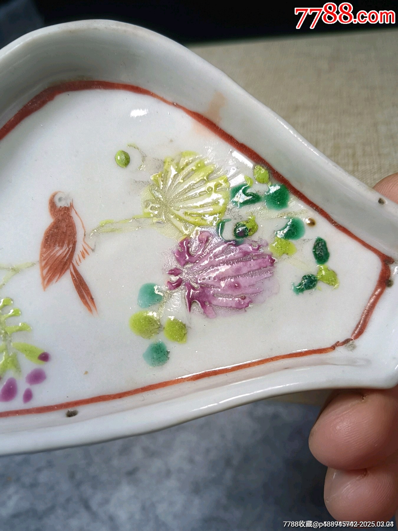 晚清粉彩花鳥盤品相如圖僅窯里帶的一處窯縫余完整尺寸13.5cm*8.5cm_價格251元_第3張_