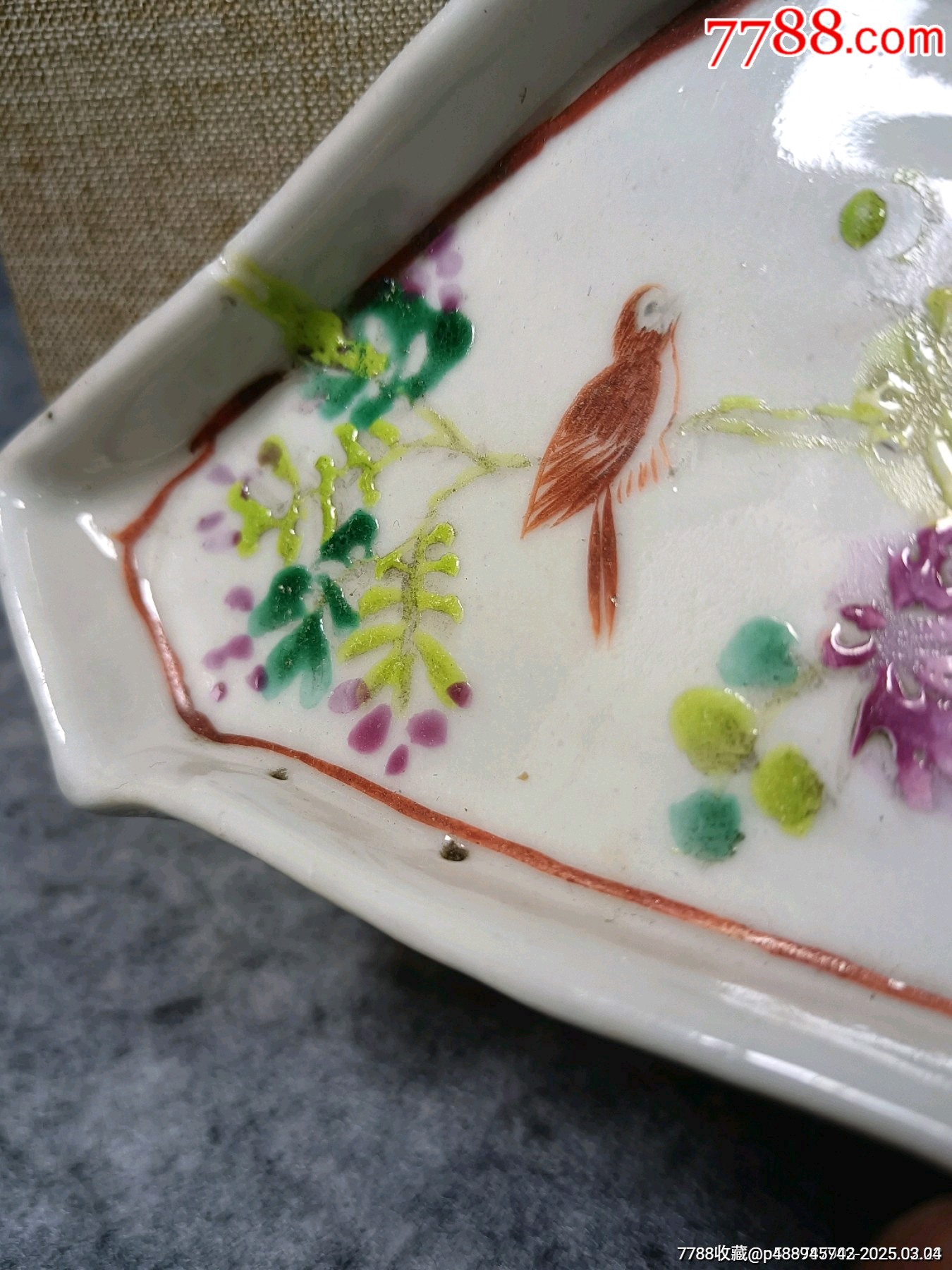 晚清粉彩花鳥盤品相如圖僅窯里帶的一處窯縫余完整尺寸13.5cm*8.5cm_價格251元_第4張_