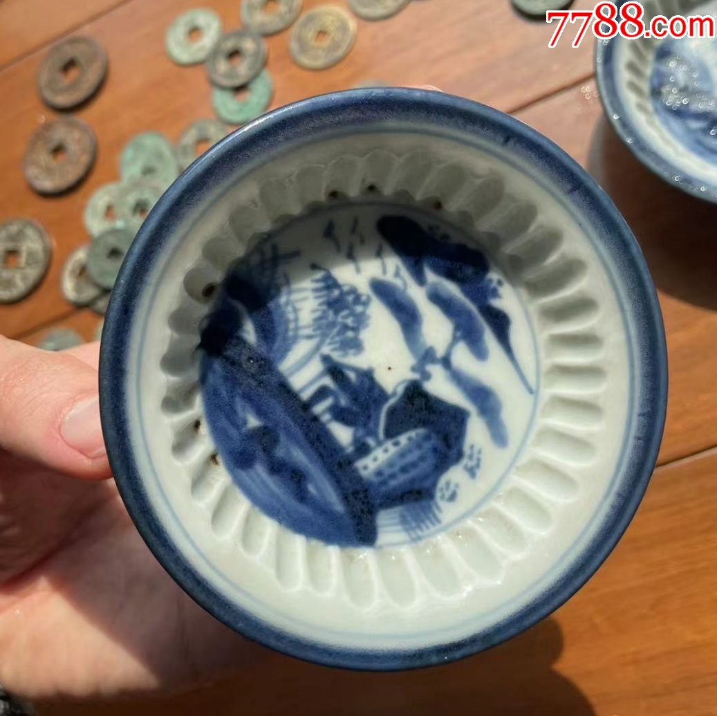 清中期：青花田園畫片葵口碟3件，帶款，全品！_價格618元【優(yōu)品好店】_第5張_