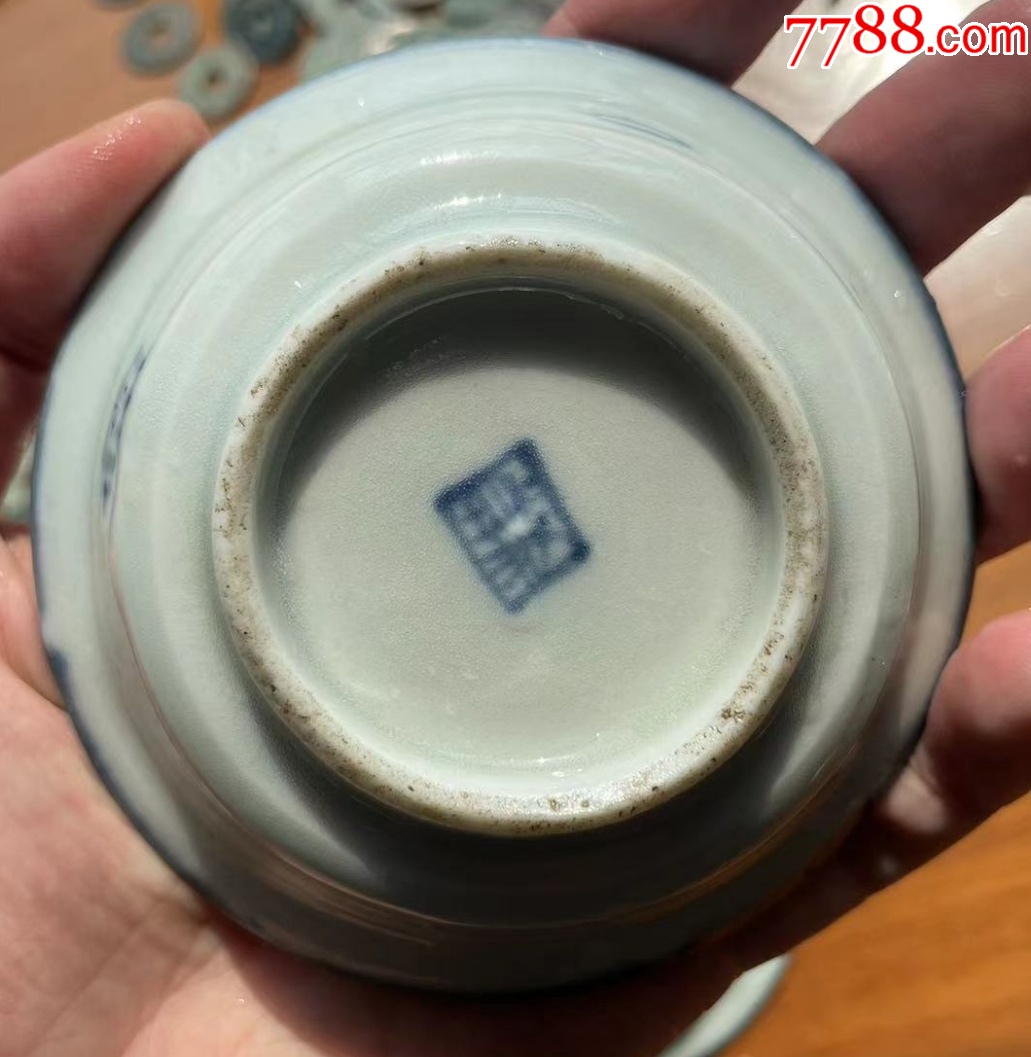 清中期：青花田園畫片葵口碟3件，帶款，全品！_價格618元【優(yōu)品好店】_第6張_