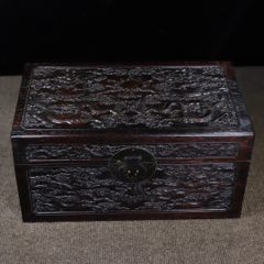 紫檀木雕刻祥龙纳福多宝盒收纳盒，满金星牛毛纹，全榫卯结构，选料精良