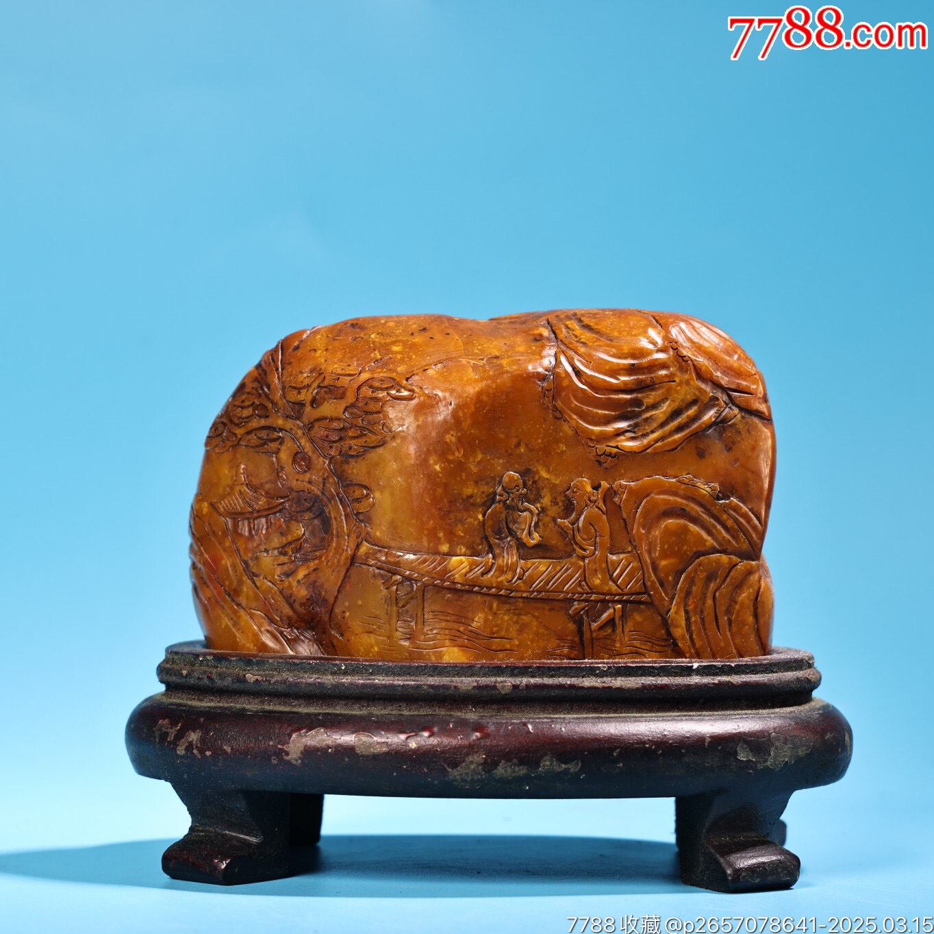 珍品旧藏收老寿山石田黄石雕刻原石山子印章工艺精湛款式精美配老木头