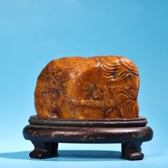 珍品旧藏收老寿山石田黄石雕刻原石山子印章工艺精湛款式精美配老木头
