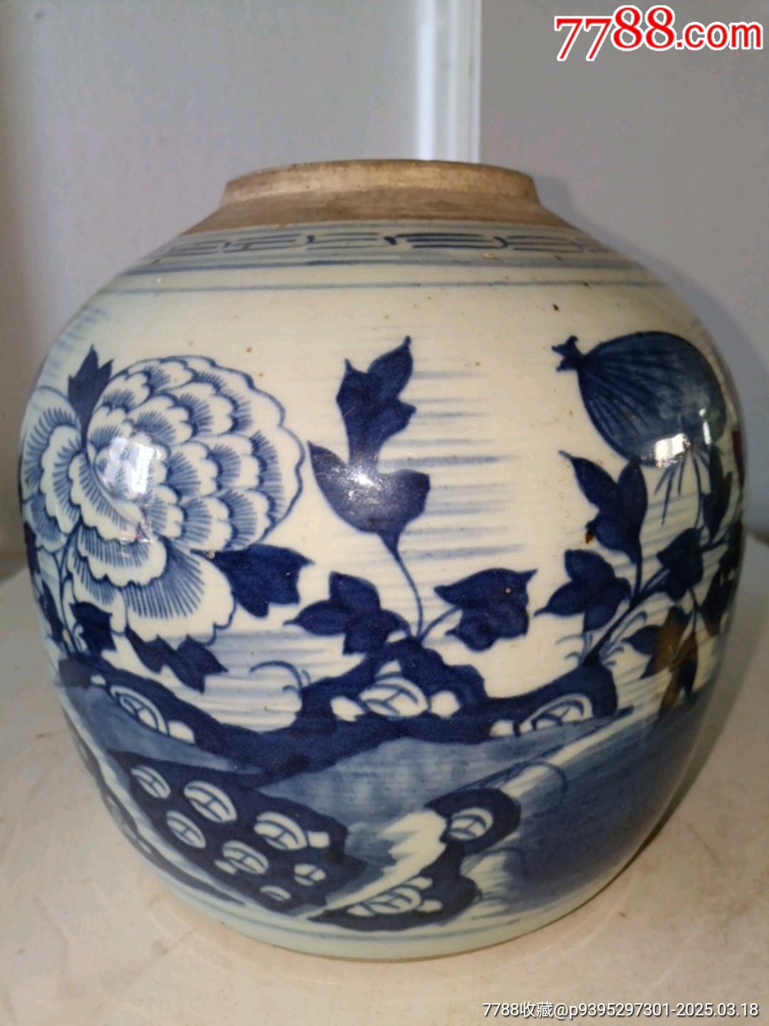清中期細(xì)路牡丹花卉青花大罐子_價(jià)格122元_第1張_