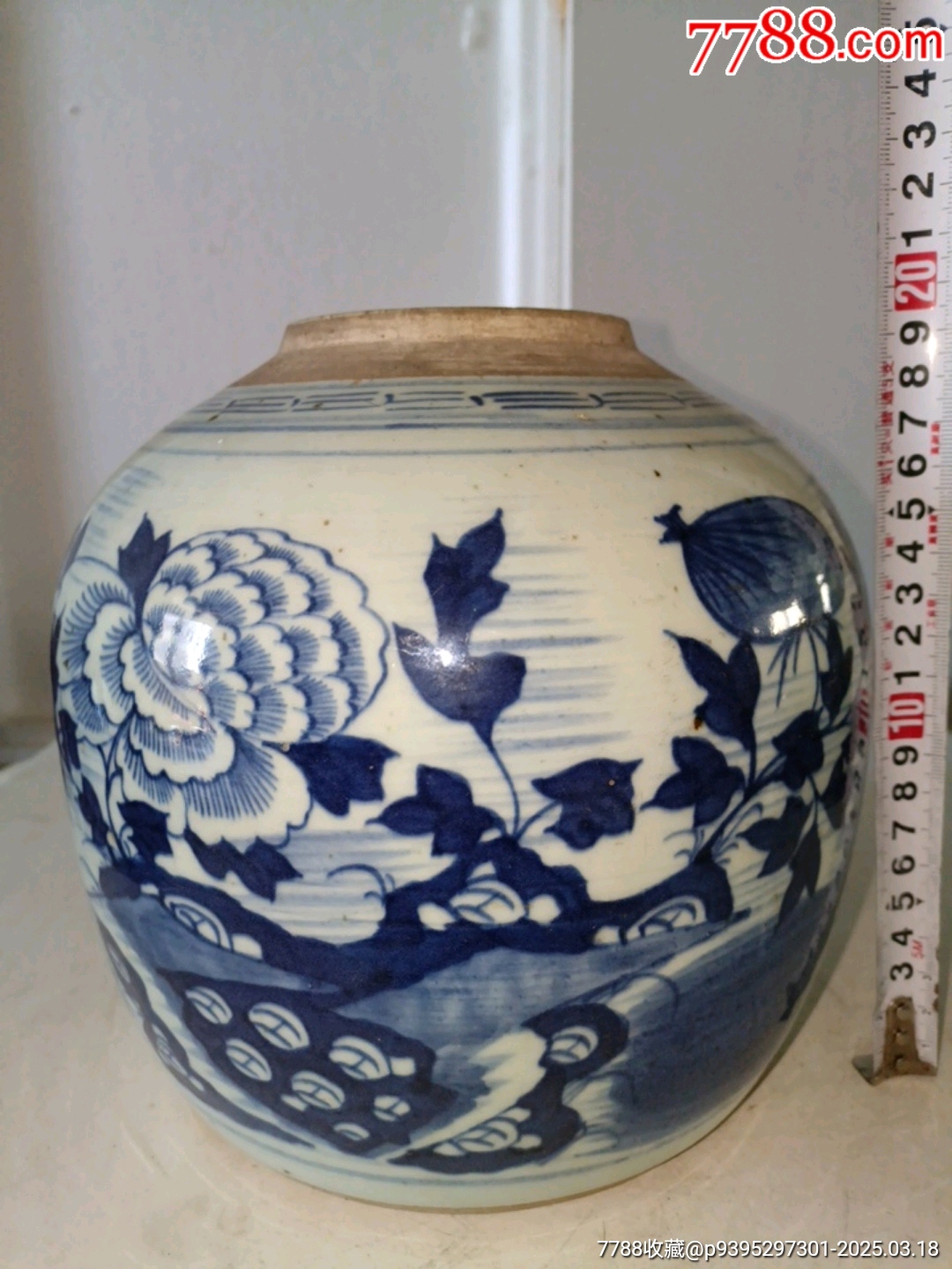 清中期細(xì)路牡丹花卉青花大罐子_價(jià)格122元_第10張_