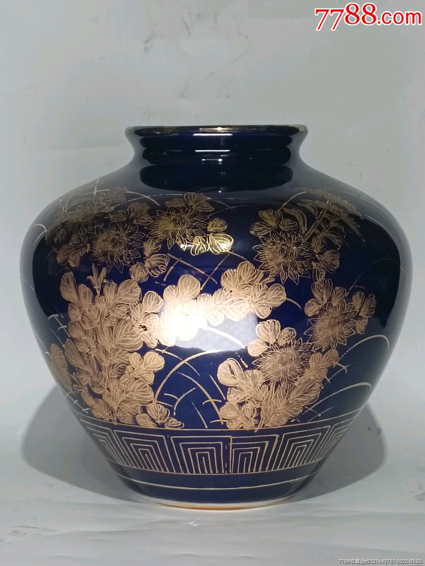 民國祭藍(lán)釉描金花卉紋罐_價(jià)格523元_第1張_