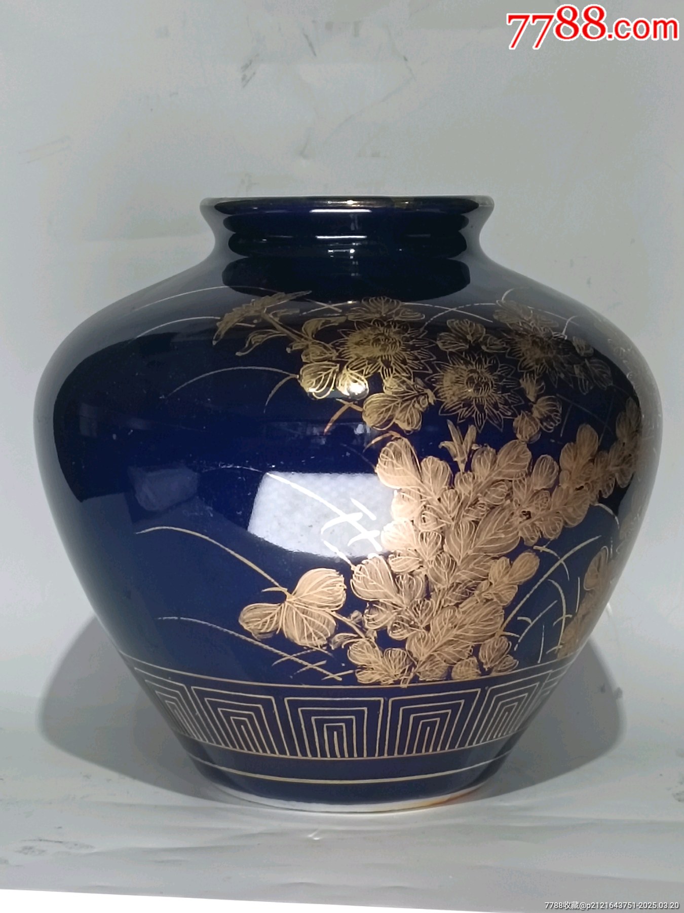 民國祭藍(lán)釉描金花卉紋罐_價(jià)格523元_第3張_