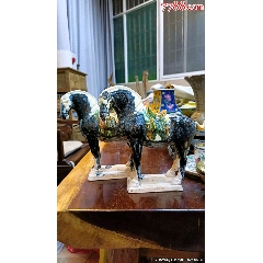 90年代工艺品唐三彩陶瓷马摆件一对(zc40775310)