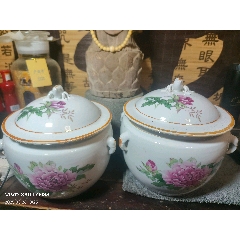 花卉粥罐一對