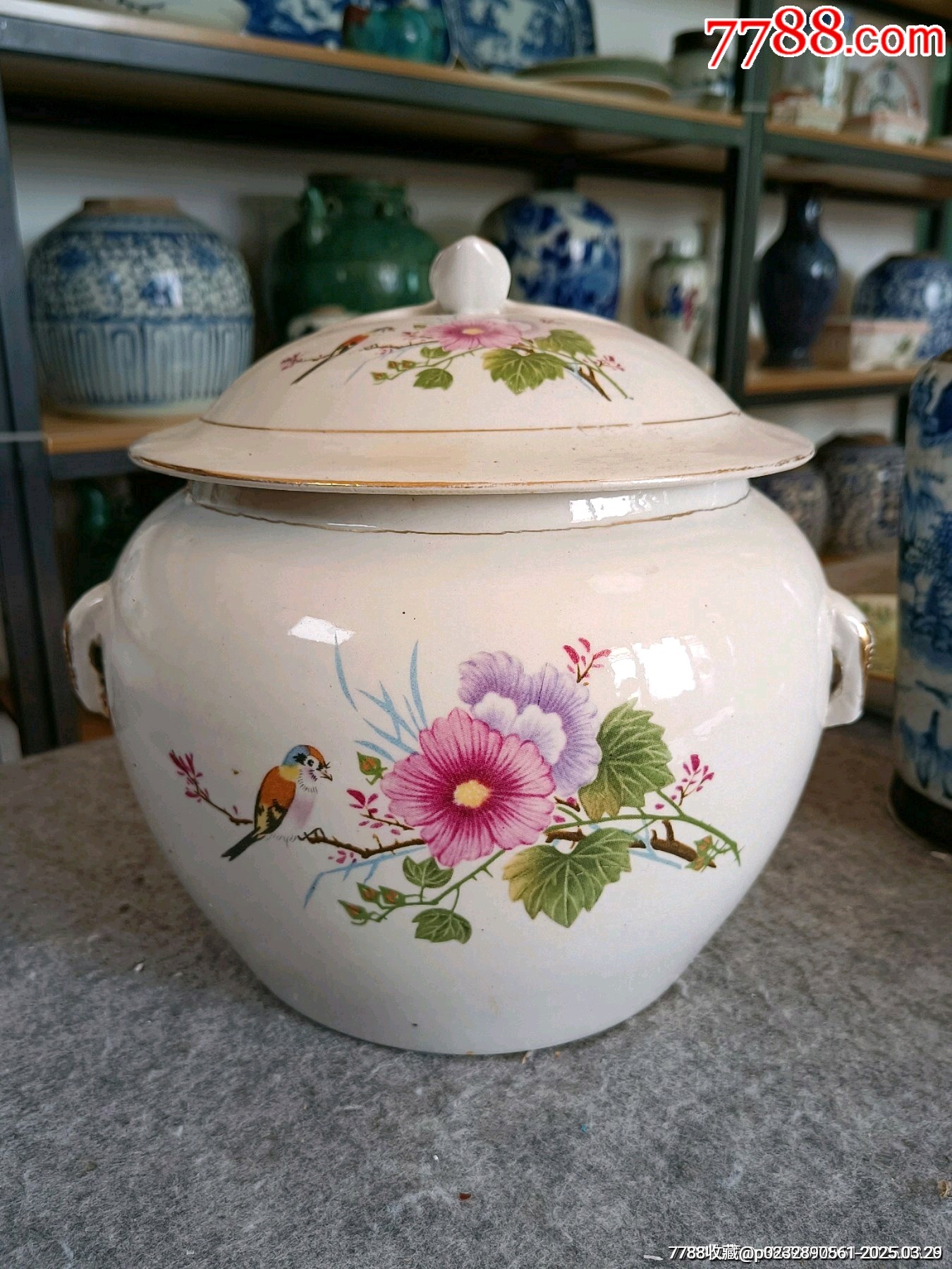 （全品）建國初期567刷花粉彩花鳥四系粥罐尺寸：直徑約20cm通高約20cm_價格28元_第1張_