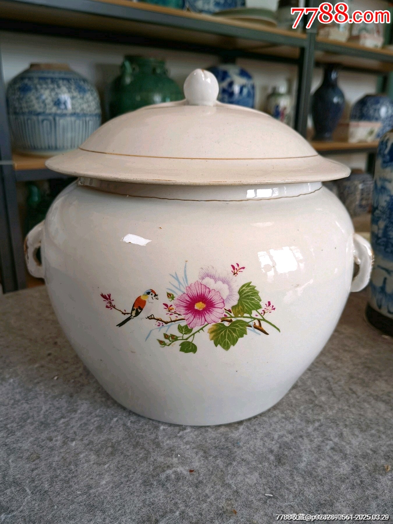 （全品）建國初期567刷花粉彩花鳥四系粥罐尺寸：直徑約20cm通高約20cm_價格28元_第2張_