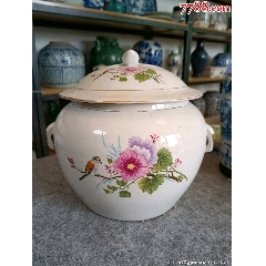 （全品）建國(guó)初期567刷花粉彩花鳥(niǎo)四系粥罐尺寸：直徑約20cm通高約20cm(au40807548)