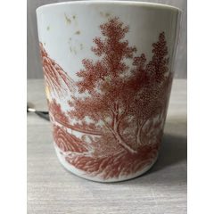 全品）民国乾隆年制寄托款轧道粉彩龙纹小盘_红釉瓷_九畹山房