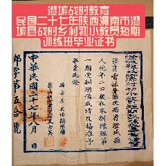 澄城戰(zhàn)時(shí)教育/民國(guó)二十七年陜西渭南市澄城縣戰(zhàn)時(shí)鄉(xiāng)村初小教員短期訓(xùn)練班畢業(yè)證書(shū)(zc40897056)