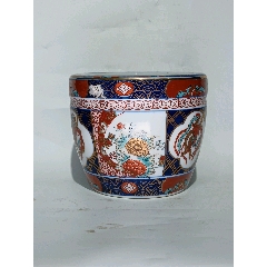 全品晚清青花礬紅彩花鳥紋卷缸