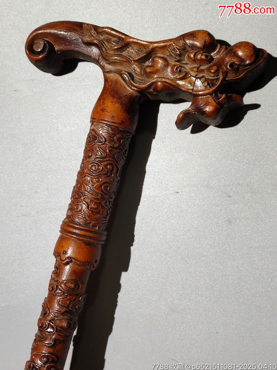 舊藏老桃木雕刻龍頭福祿壽拐杖_價(jià)格169元【子健老貨】_第5張_