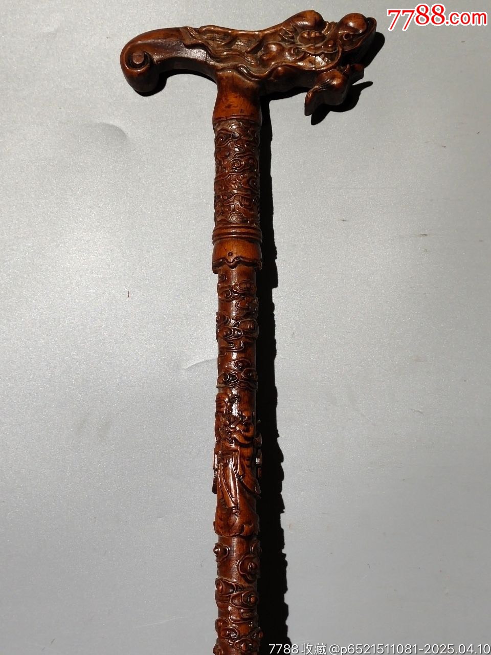 舊藏老桃木雕刻龍頭福祿壽拐杖_價(jià)格169元【子健老貨】_第8張_