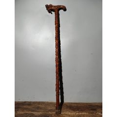 舊藏老桃木雕刻龍頭福祿壽拐杖_