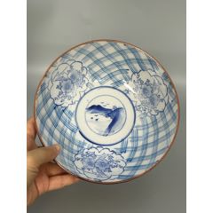 玉壁底，手繪內(nèi)繪山水大雁花紋大缽，大碗，一枚，全品
