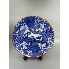 滿工青花山水人物超大賞盤，直徑30厘米，一枚