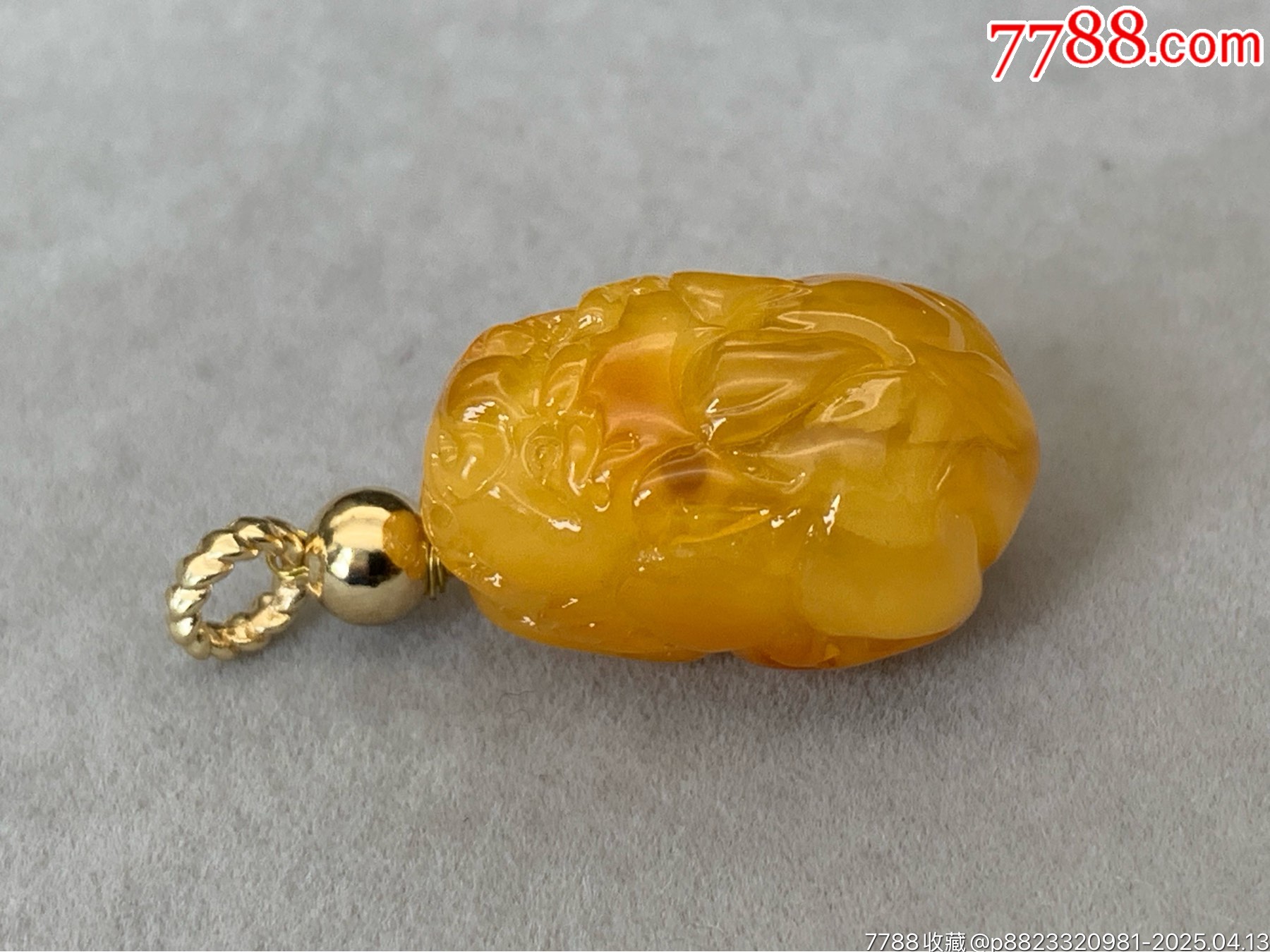 純天然蜜蠟雞油黃帶皮色貔貅_價格73元_第3張_