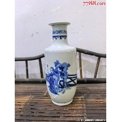 回流青花瓷器花卉山石人物棒槌瓶_
