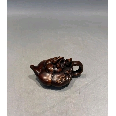 黃楊木精雕把把壺?cái)[件滴硯_