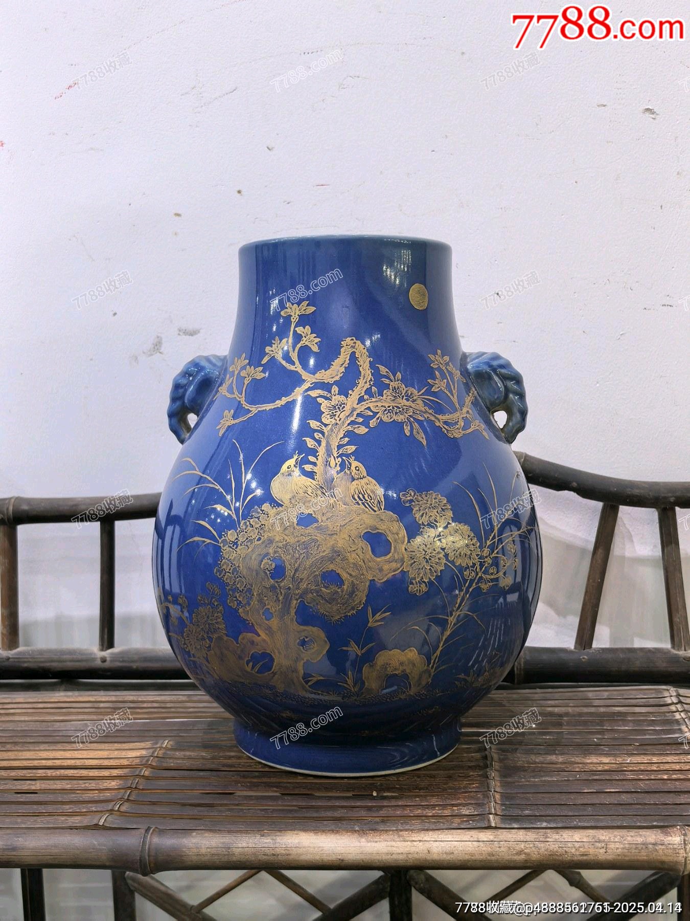回流大清光緒年制祭藍釉描金花鳥紋雙耳尊_價格2381元【蘭馨堂古玩收藏藝術】_第2張_