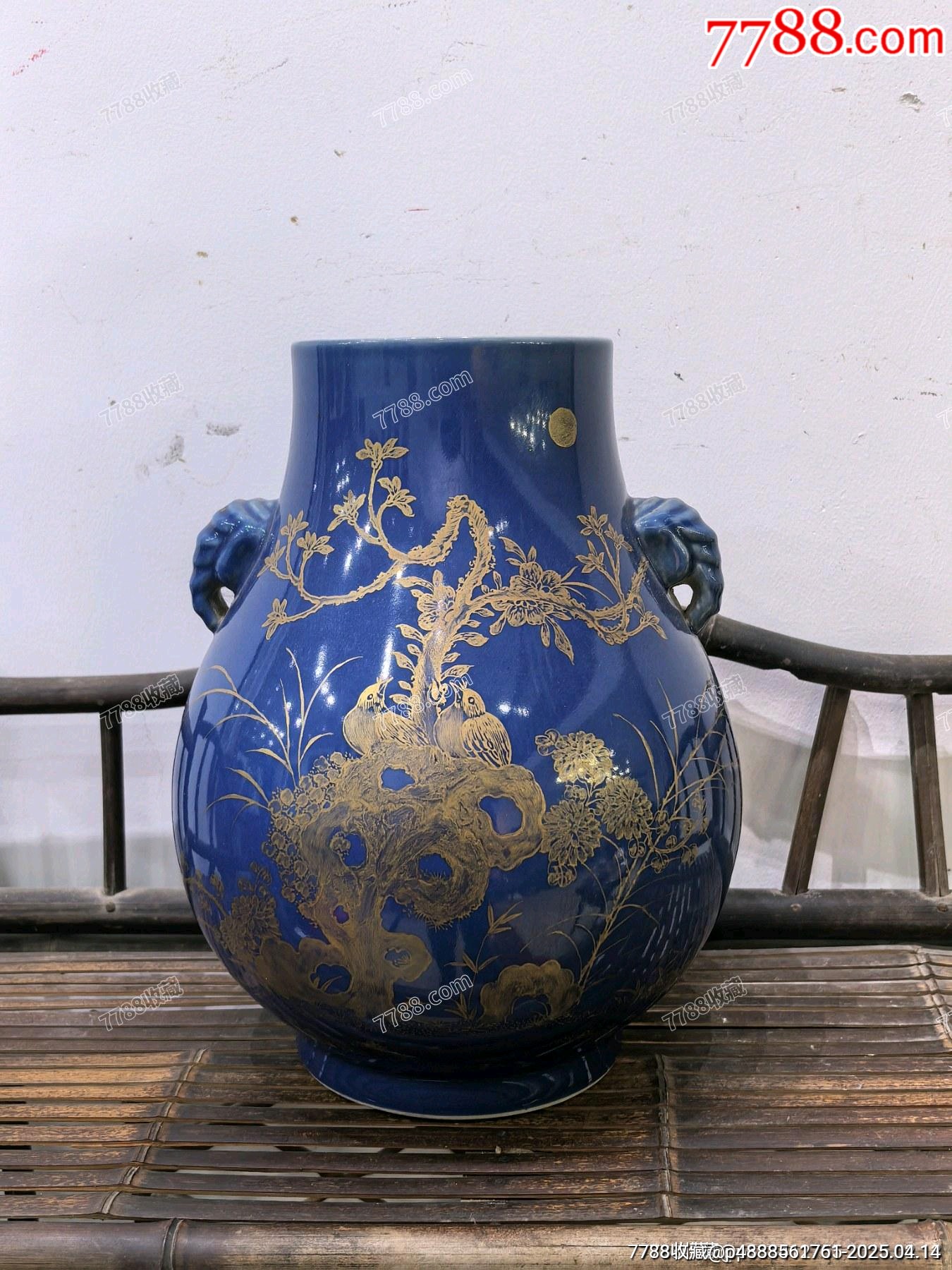 回流大清光緒年制祭藍釉描金花鳥紋雙耳尊_價格2381元【蘭馨堂古玩收藏藝術】_第3張_
