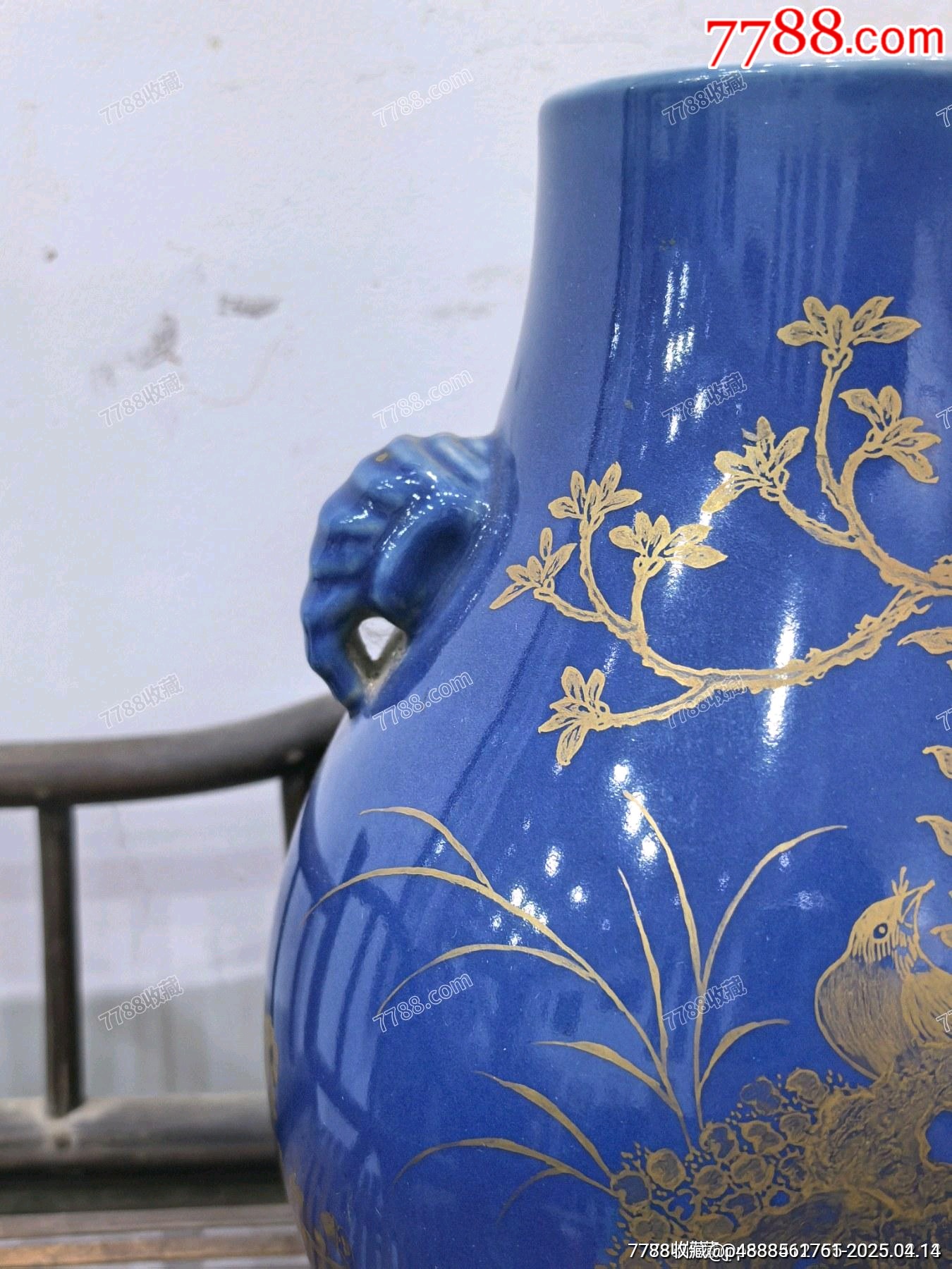 回流大清光緒年制祭藍釉描金花鳥紋雙耳尊_價格2381元【蘭馨堂古玩收藏藝術】_第4張_