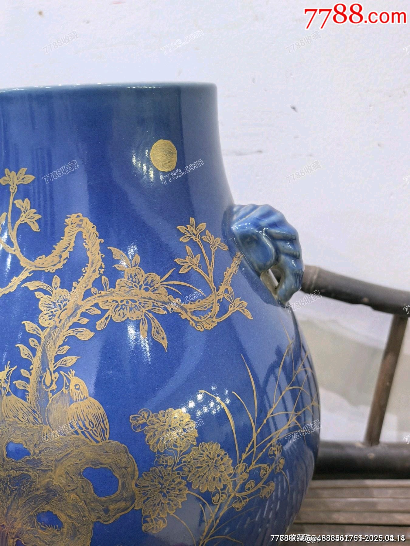 回流大清光緒年制祭藍釉描金花鳥紋雙耳尊_價格2381元【蘭馨堂古玩收藏藝術】_第5張_