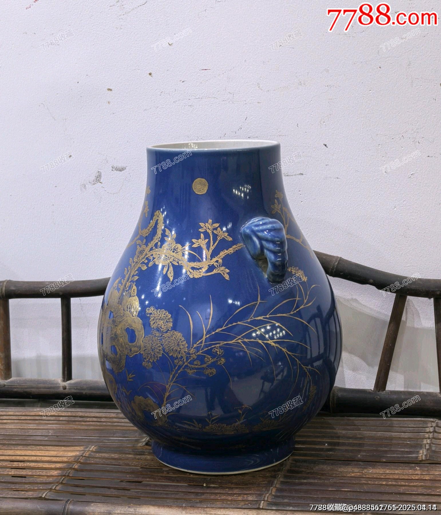 回流大清光緒年制祭藍釉描金花鳥紋雙耳尊_價格2381元【蘭馨堂古玩收藏藝術】_第6張_