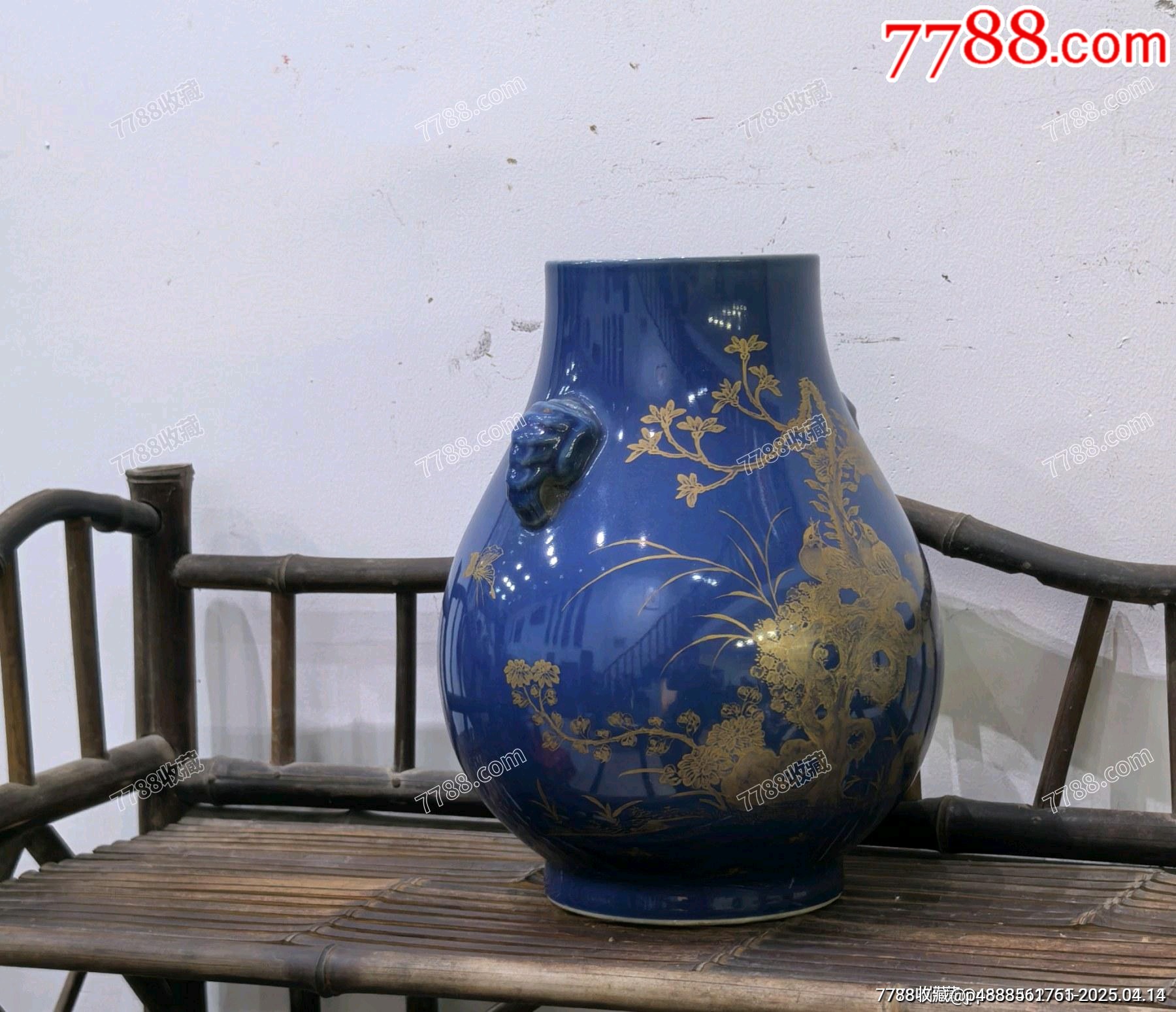 回流大清光緒年制祭藍釉描金花鳥紋雙耳尊_價格2381元【蘭馨堂古玩收藏藝術】_第7張_