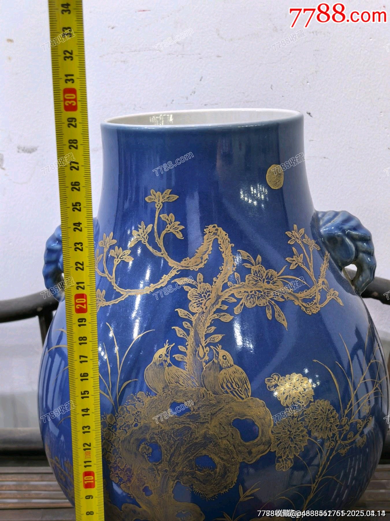 回流大清光緒年制祭藍釉描金花鳥紋雙耳尊_價格2381元【蘭馨堂古玩收藏藝術】_第11張_