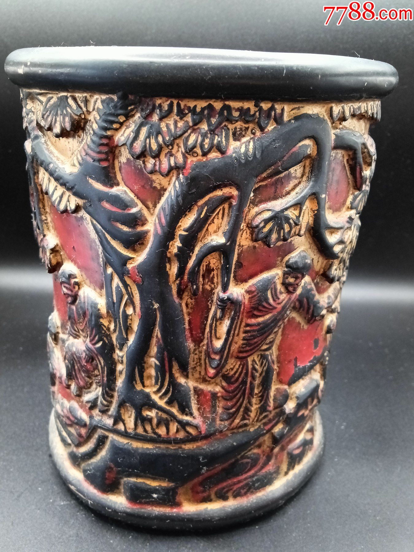描金人物紫檀筆筒_價格250元_第1張_