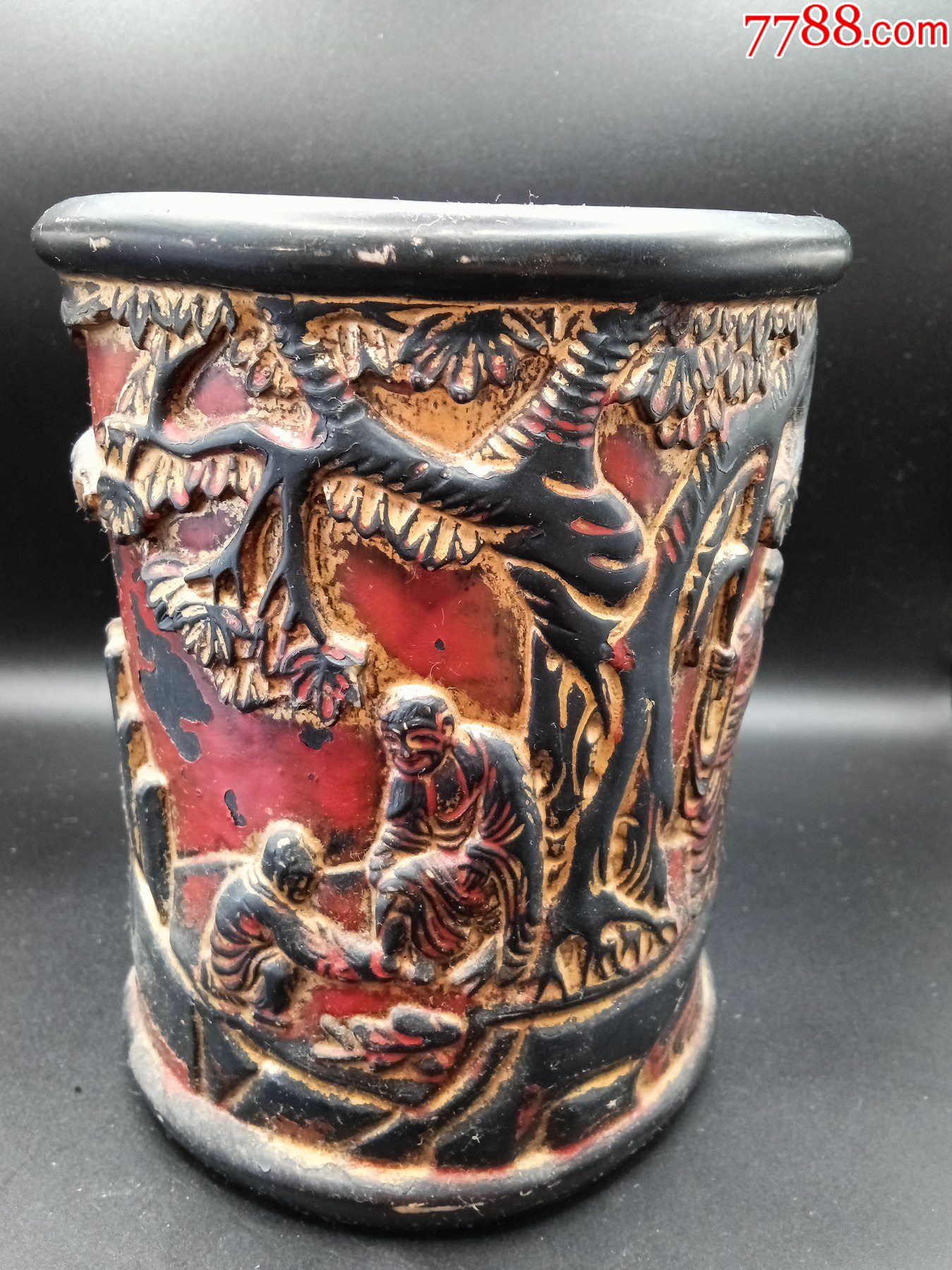 描金人物紫檀筆筒_價格250元_第3張_