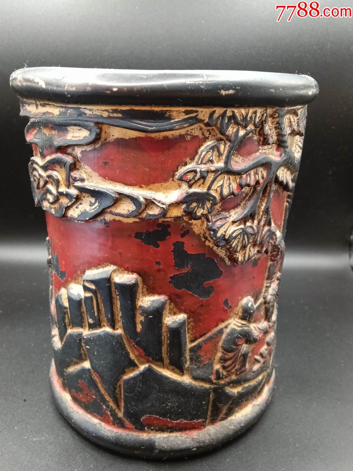 描金人物紫檀筆筒_價格250元_第4張_
