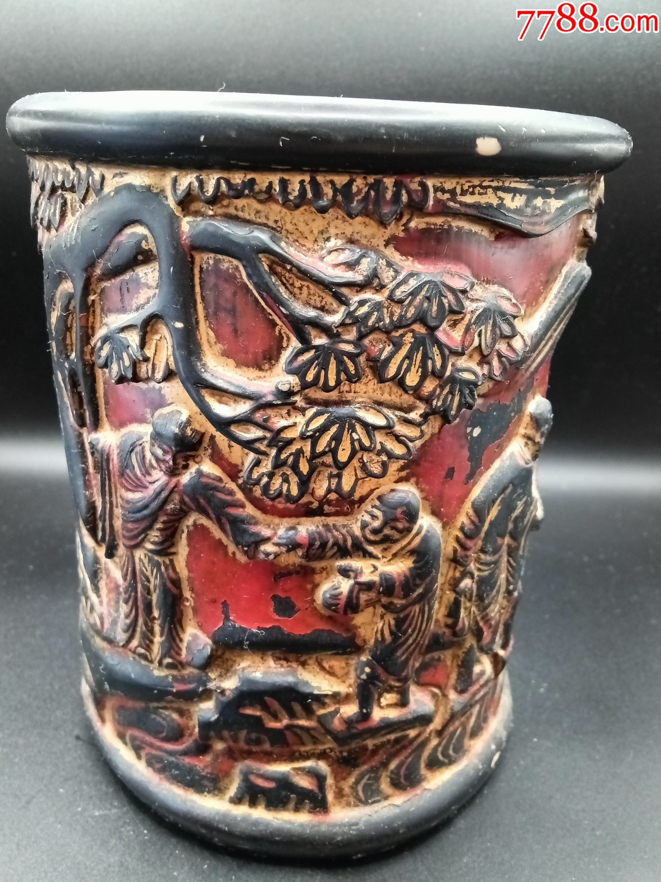 描金人物紫檀筆筒_價格250元_第7張_