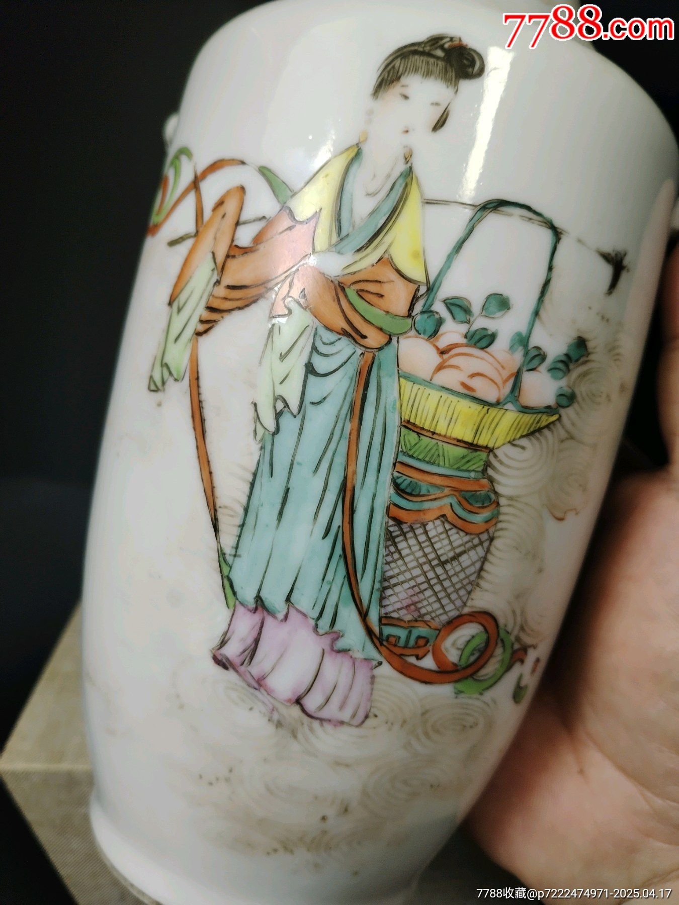 （全品）民國粉彩仕女人物蟠桃獻瑞獸耳花瓶尺寸：高23.5cm_價格1233元_第9張_