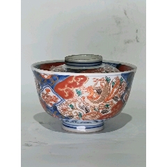 全品晚清青花礬紅彩花鳥紋蓋碗