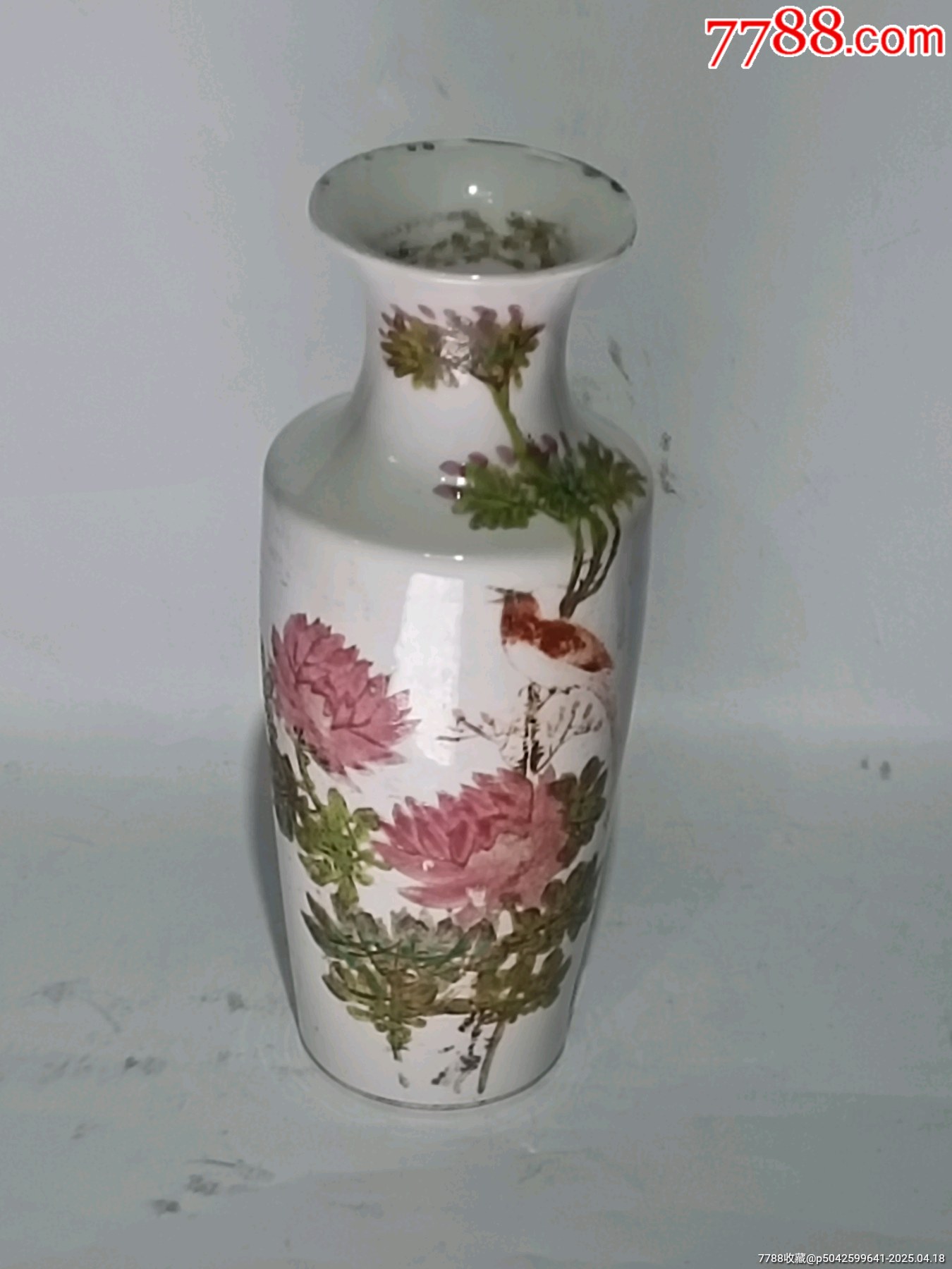 晚清民國子云繪粉彩花鳥紋棒槌瓶_價格859元_第1張_