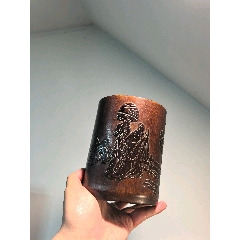 老竹雕刻詩文米芾拜石筆筒_