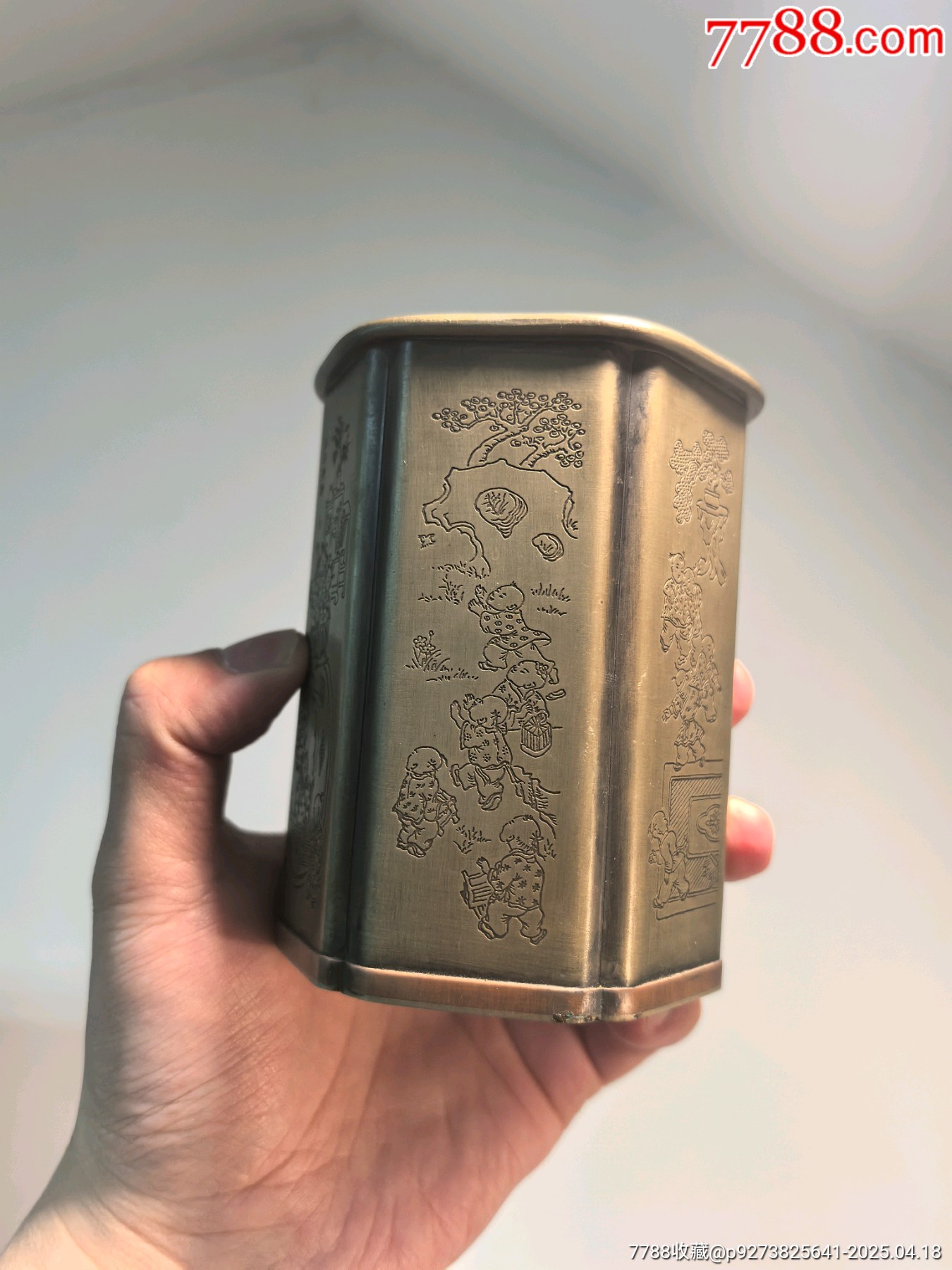 白銅鑲紫銅福娃圖六角筆筒文房用具_(dá)價(jià)格216元【蘭馨堂古玩收藏藝術(shù)】_第4張_