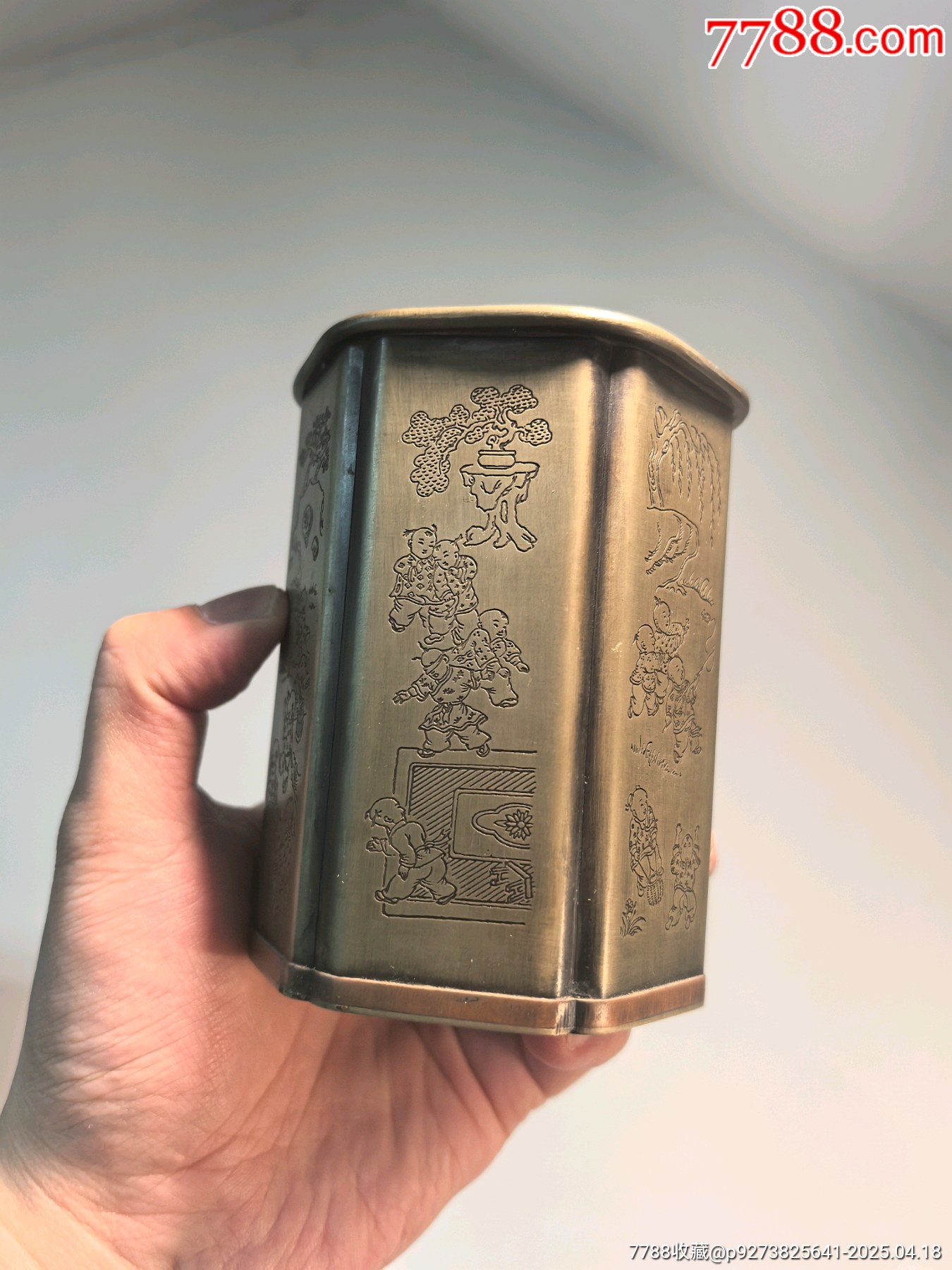 白銅鑲紫銅福娃圖六角筆筒文房用具_(dá)價(jià)格216元【蘭馨堂古玩收藏藝術(shù)】_第5張_